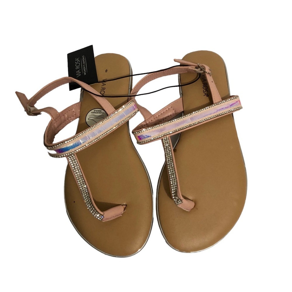 Via Rosa rhinestone flat strappy sandals. Sz 6. New